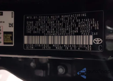 2023 Toyota Corolla Le from USA, damaged, VIN 5YFB4MDE6PP012521